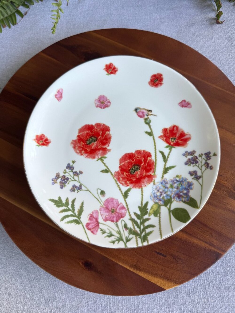 Vintage Grace Teaware Poppy Plate, Floral Salad Plate with Red Poppies